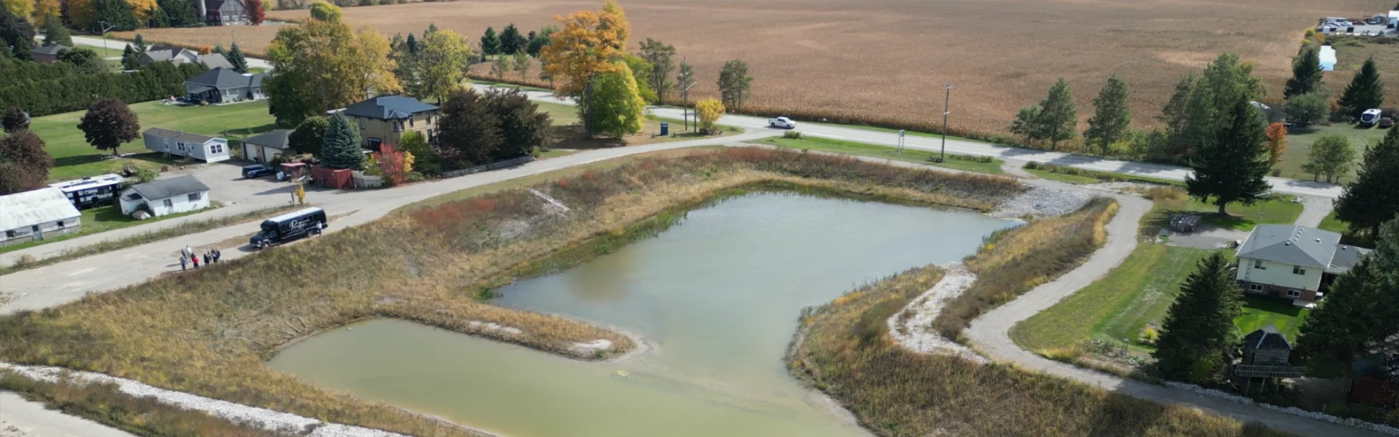 Large rainwater pond in a community